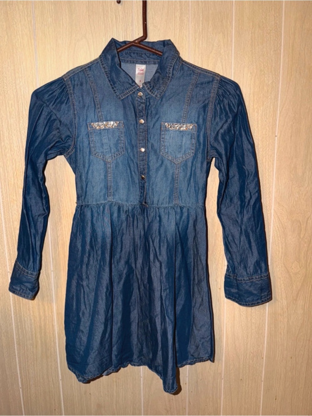 Justice Dark Blue Denim Shirt Dress with Sequin-Trim Pockets